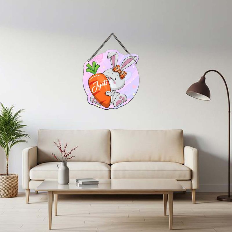 Personalized Bunny & Carrot Kids Room Wooden Wall Hanging for Nursery & Playroom Kids Room Wall Decor Birthday Return Gift Wall Art